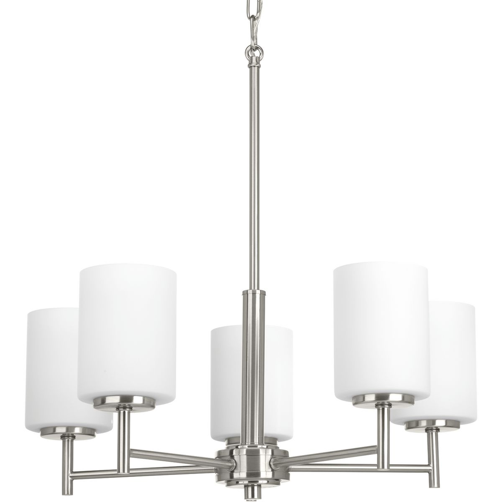 Product image for Progress P4319-09 Replay Collection Five-Light Brushed Nickel Etched Glass Modern Chandelier Light