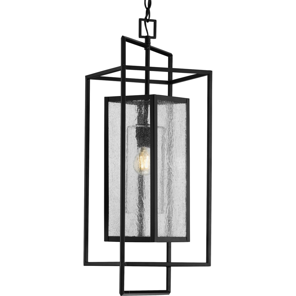 Product image for Progress P550089-031 Navarre One-Light Matte Black and Seeded Glass Indoor/Outdoor Hanging Pendant Light