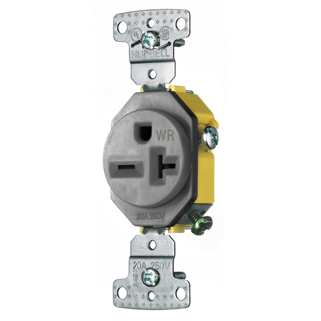 Product image for HWDK RR205GYWR RESI SGL RCPT, 20A 2