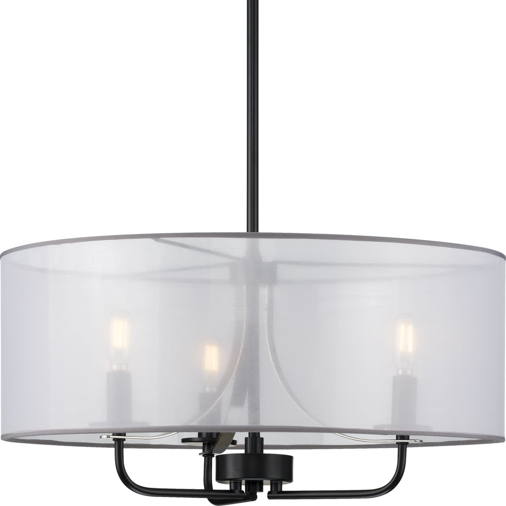 Product image for Progress P500243-031 Riley Collection Three-Light Matte Black Organza Shade New Traditional Pendant Light