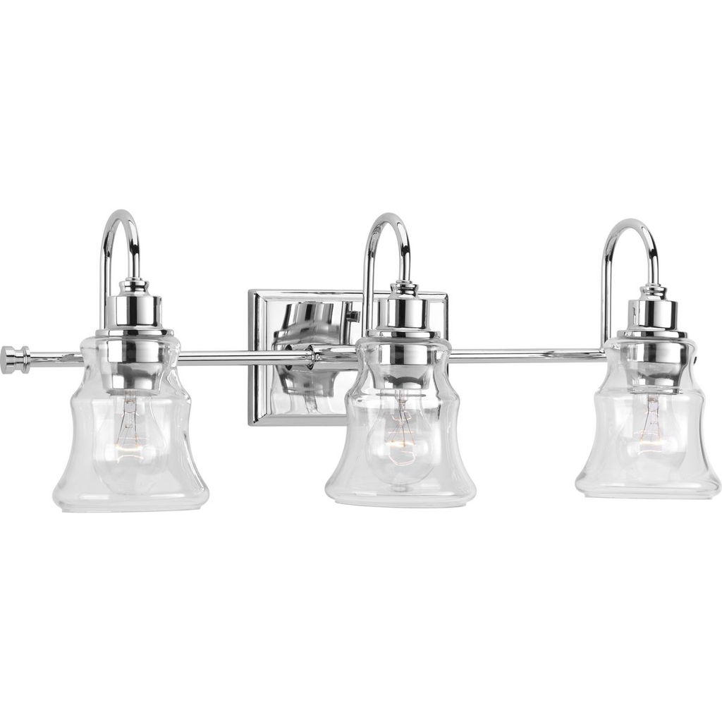 Product image for Progress P300139-015 Litchfield Collection Three-Light Polished Chrome Clear Glass Coastal Bath Vanity Light