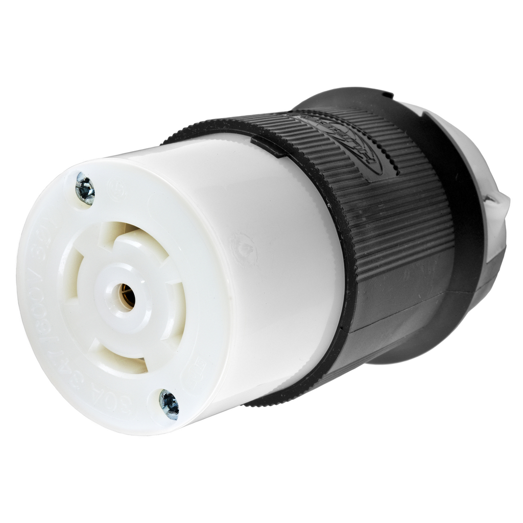 Product image for Hubbell HBL2833 30 Amp 347/600 VAC 4-Pole 5-Wire NEMA L23-30R Black and White Locking Connector Body
