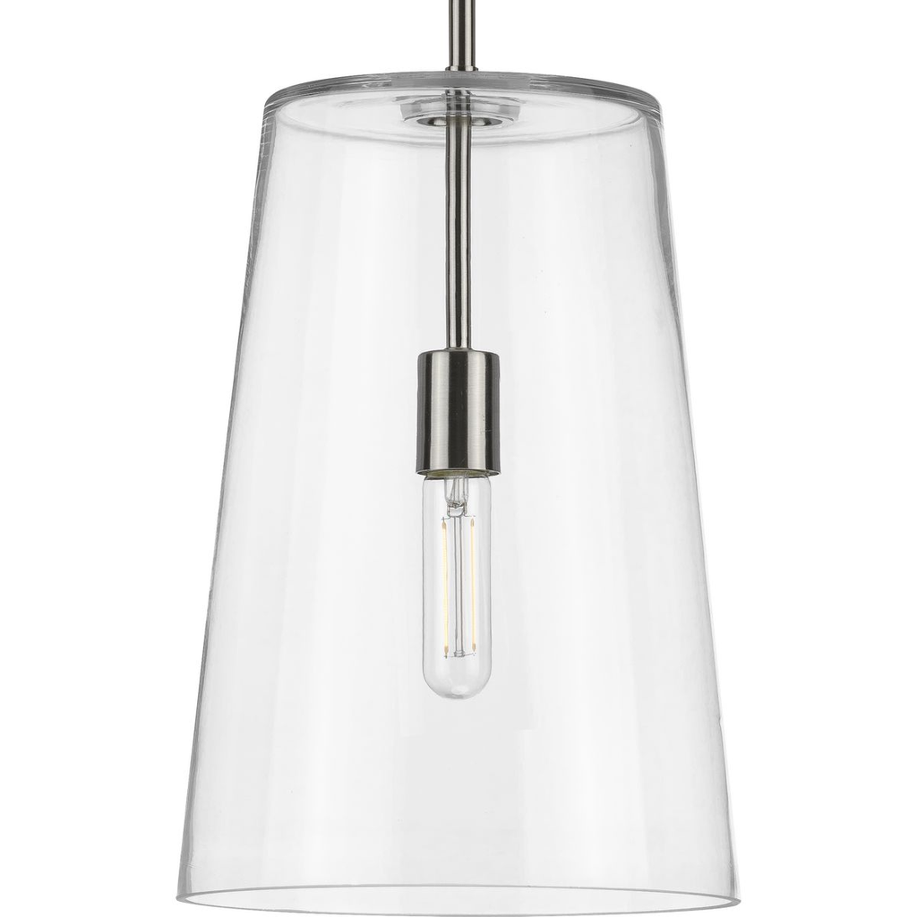 Progress P500242-009 Clarion Collection One-Light Brushed Nickel Clear Glass Coastal Pendant Light Product image for Progress P500242-009 Clarion Collection One-Light Brushed Nickel Clear Glass Coastal Pendant Light