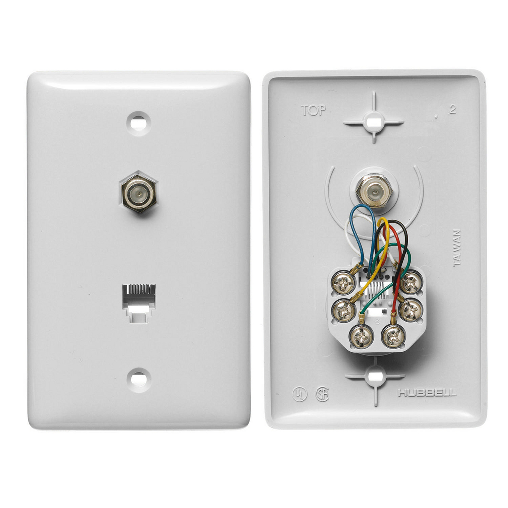 Product image for Hubbell Wiring Devices NS755W Mid-Size Wall Plate with 6-Position 6-Conductor F-Connector