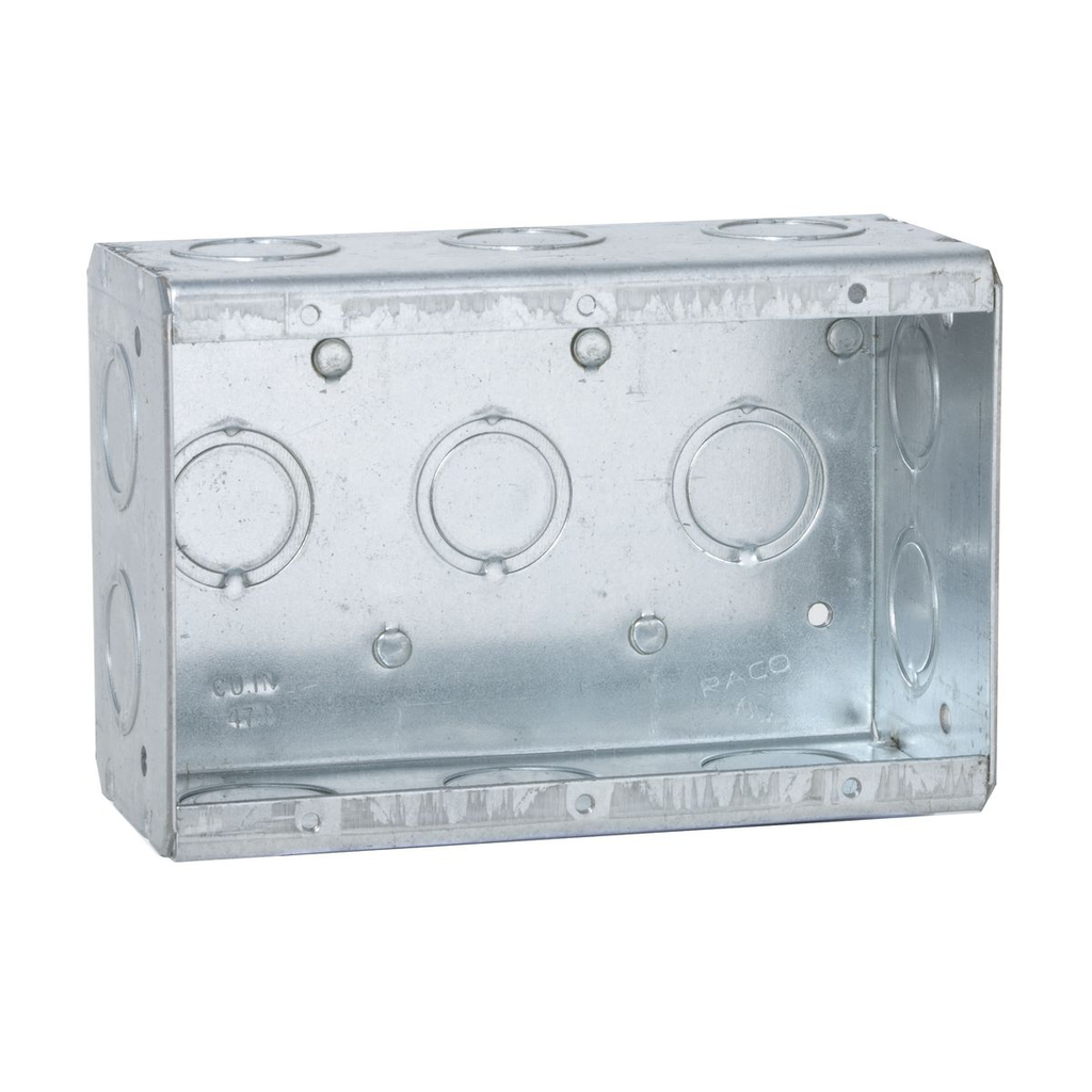 Product image for Raco 692 Masonry Box, 3 Device, Non-gangable, 2-1/2" Deep, 1/2" & 3/4" End Knockouts