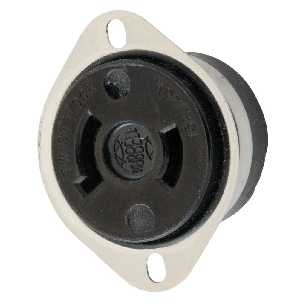 Product image for Hubbell HBL7526 Locking Flanged Receptacle, 15A 125V, L1-15R, BK
