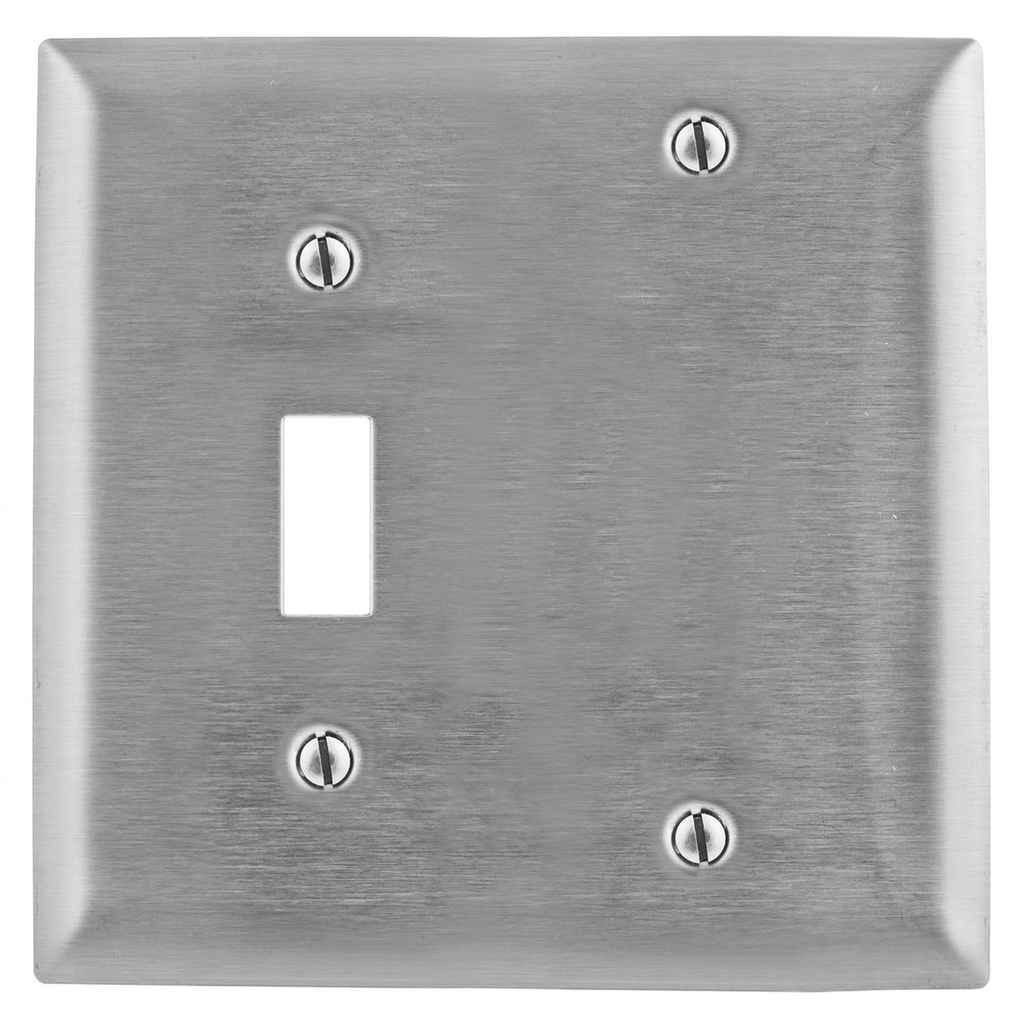 Product image for Hubbell SS113 2-Gang Stainless Steel 1-Toggle Switch 1-Blank Screw Mount Combination Wallplate