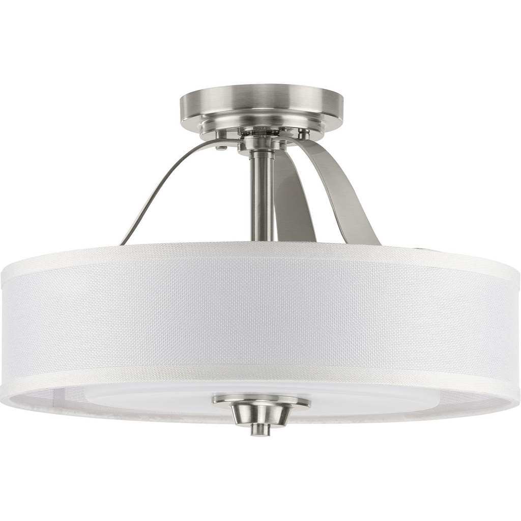 Product image for Progress P350098-009 Kene Collection Brushed Nickel Two-Light Semi-Flush Convertible