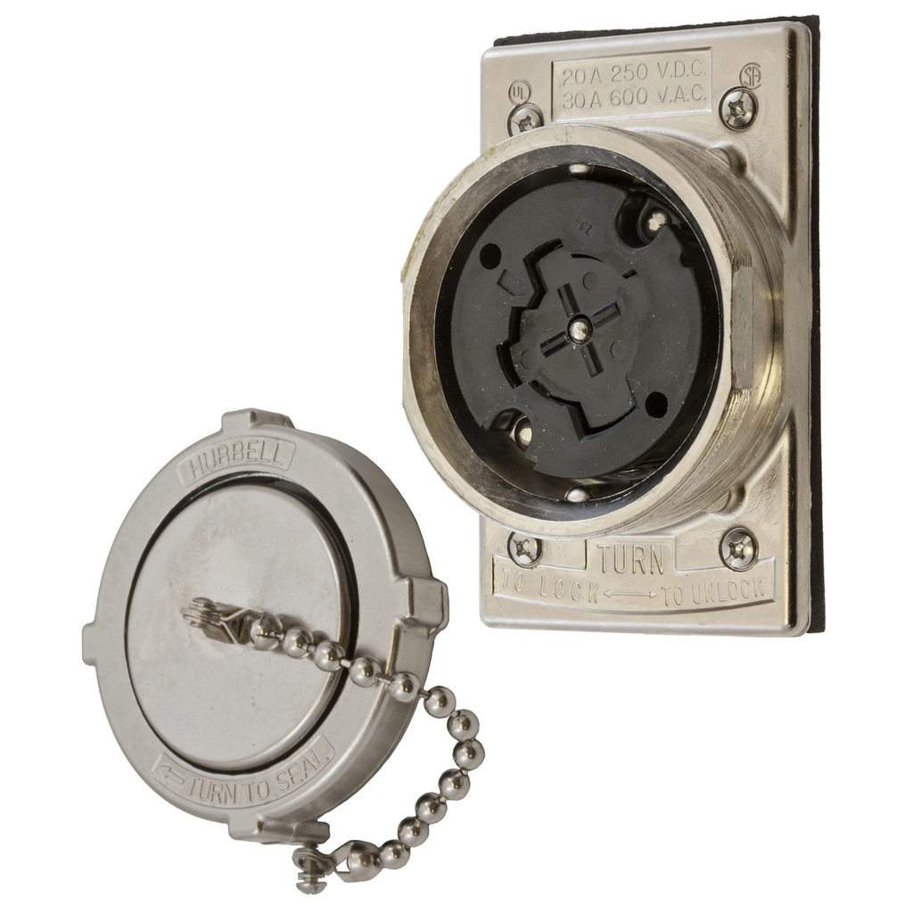 Product image for Hubbell HBL22CM427H/LOCK Receptacle Flanged MTG, 3P4W, 30A 600V