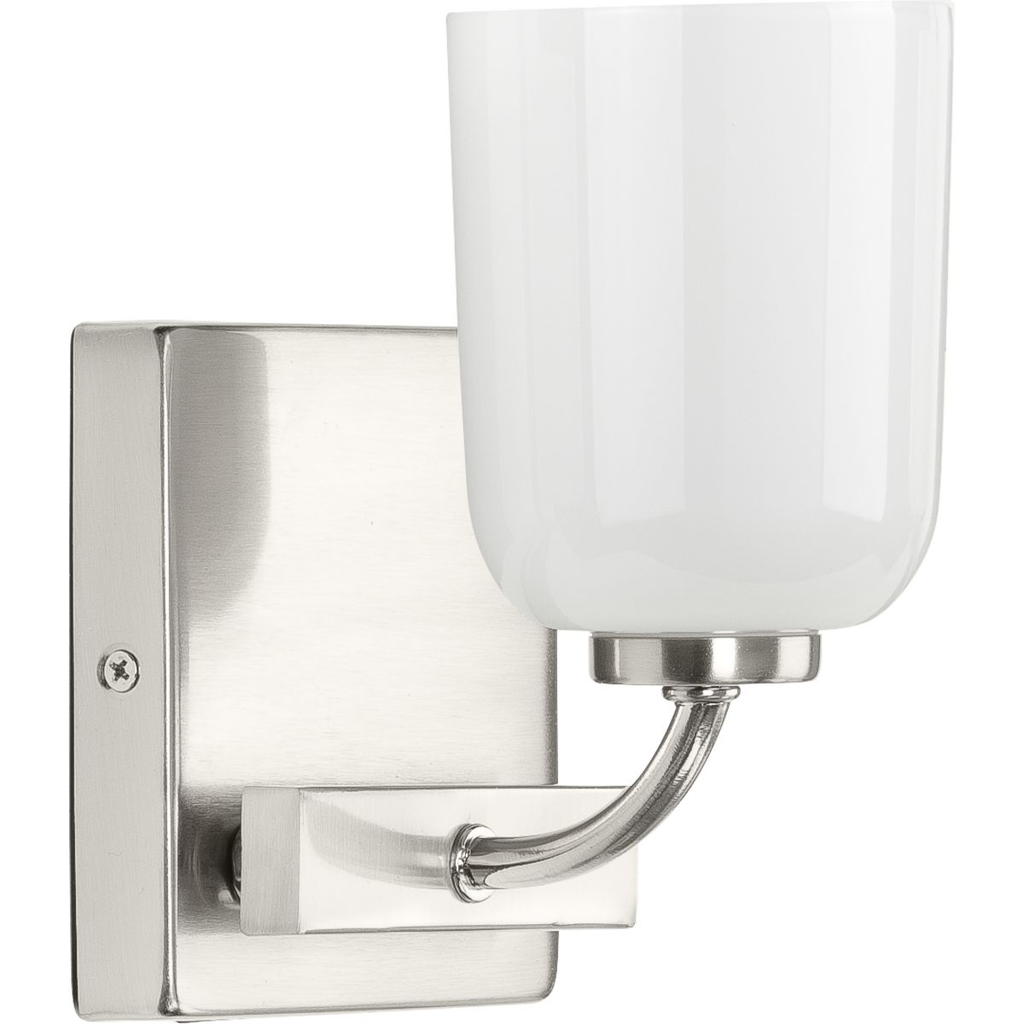 Product image for Progress P300280-009 Moore Collection One-Light Brushed Nickel White Opal Glass Luxe Bath Vanity Light