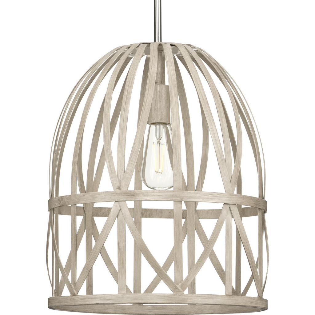 Product image for Progress P500343-185 Chastain Collection One-Light Brushed Nickel Bleached Oak Basket Farmhouse Pendant Light