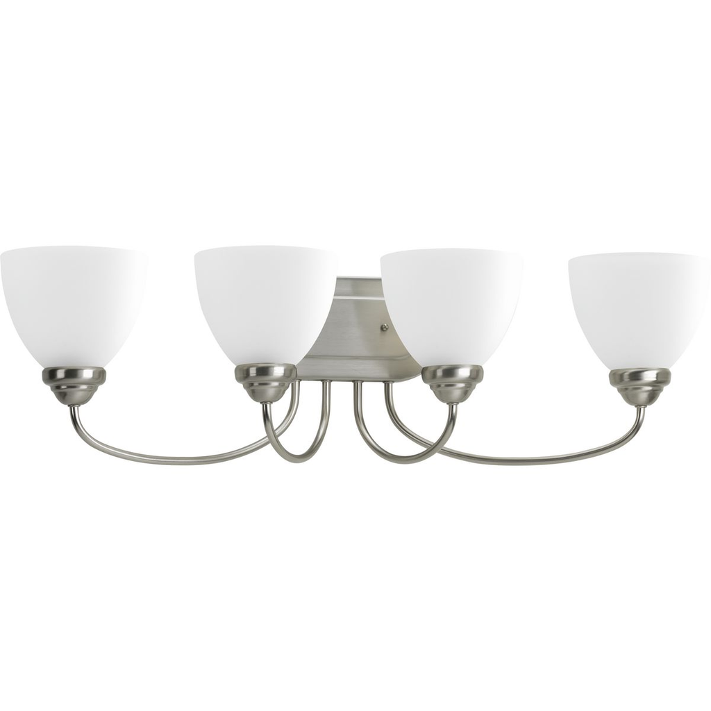 Product image for Progress P2928-09 Heart Collection Four-Light Brushed Nickel Etched Glass Farmhouse Bath Vanity Light