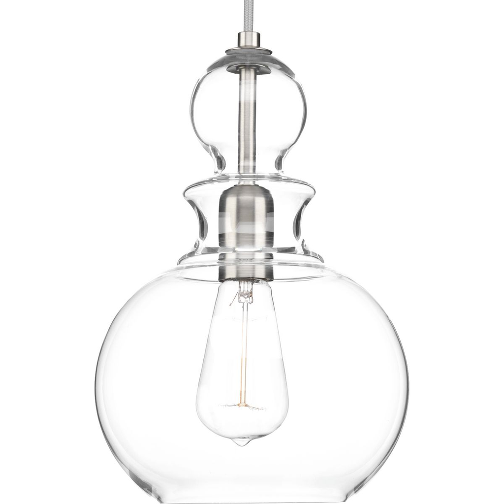 Product image for Progress P5334-09 Staunton Collection One-Light Brushed Nickel Clear Glass Global Pendant Light