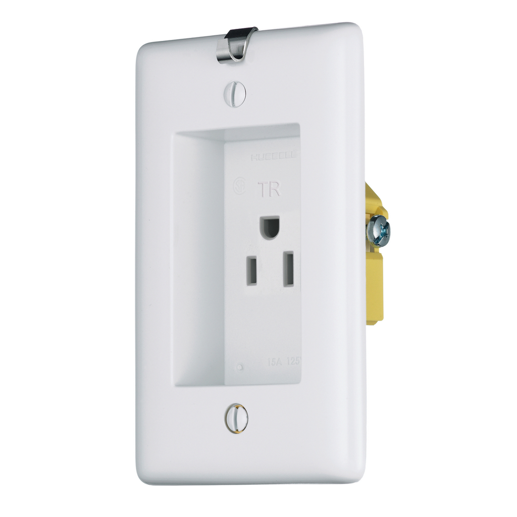 Mayer-DDS-TradeSelect, Straight Blade Devices, Receptacles, Residential Grade, Tamper Resistant Clock Hanger, 15A 125V, 2-Pole 3-Wire Grounding, 5-15R, White-1