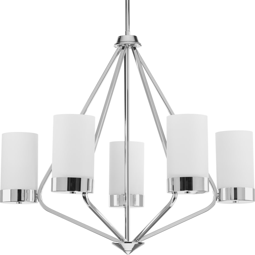 Product image for Progress P400022-015 Elevate Collection Five-Light Polished Chrome Etched White Glass Mid-Century Modern Chandelier Light