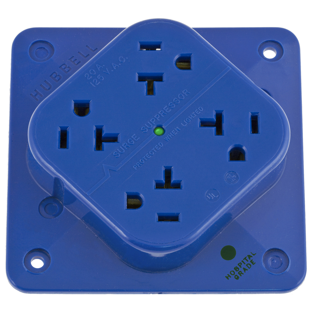 Product image for Hubbell HBL420HS 20 Amp 125 Volt 2-Pole 3-Wire NEMA 5-20R Blue Surge Suppression Receptacle
