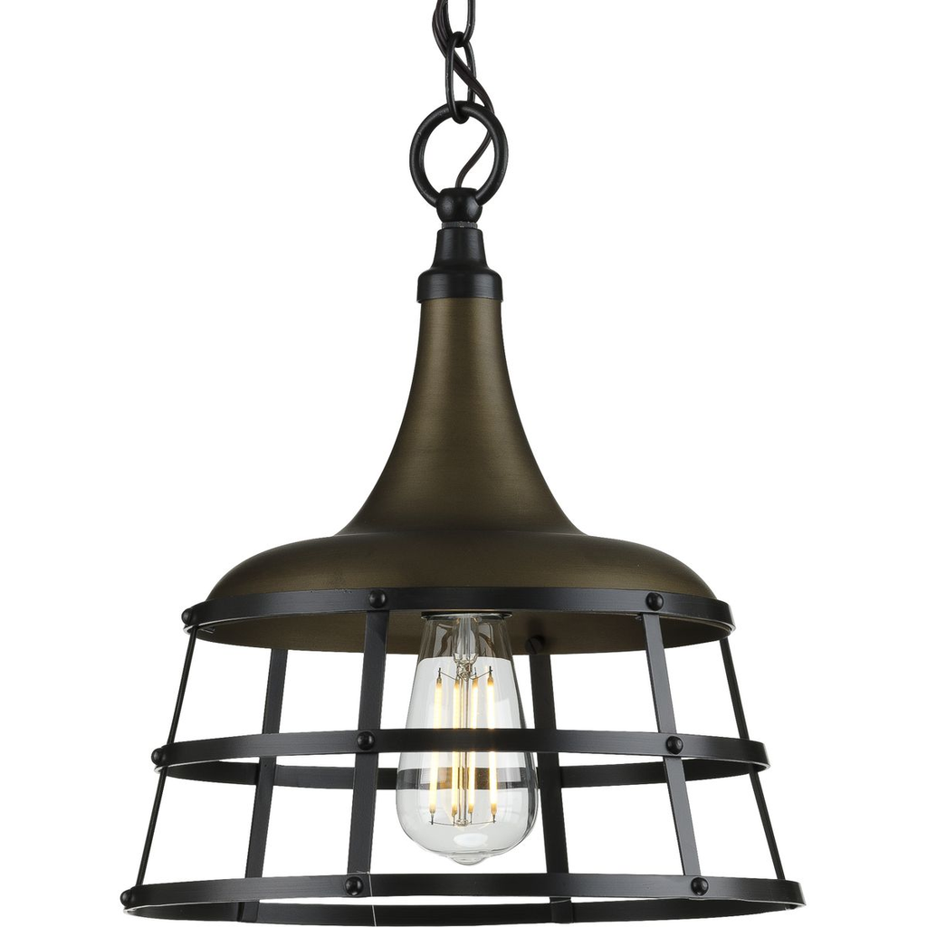 Product image for Progress P500236-161 Bastille Collection One-Light Aged Brass Coastal Pendant Light