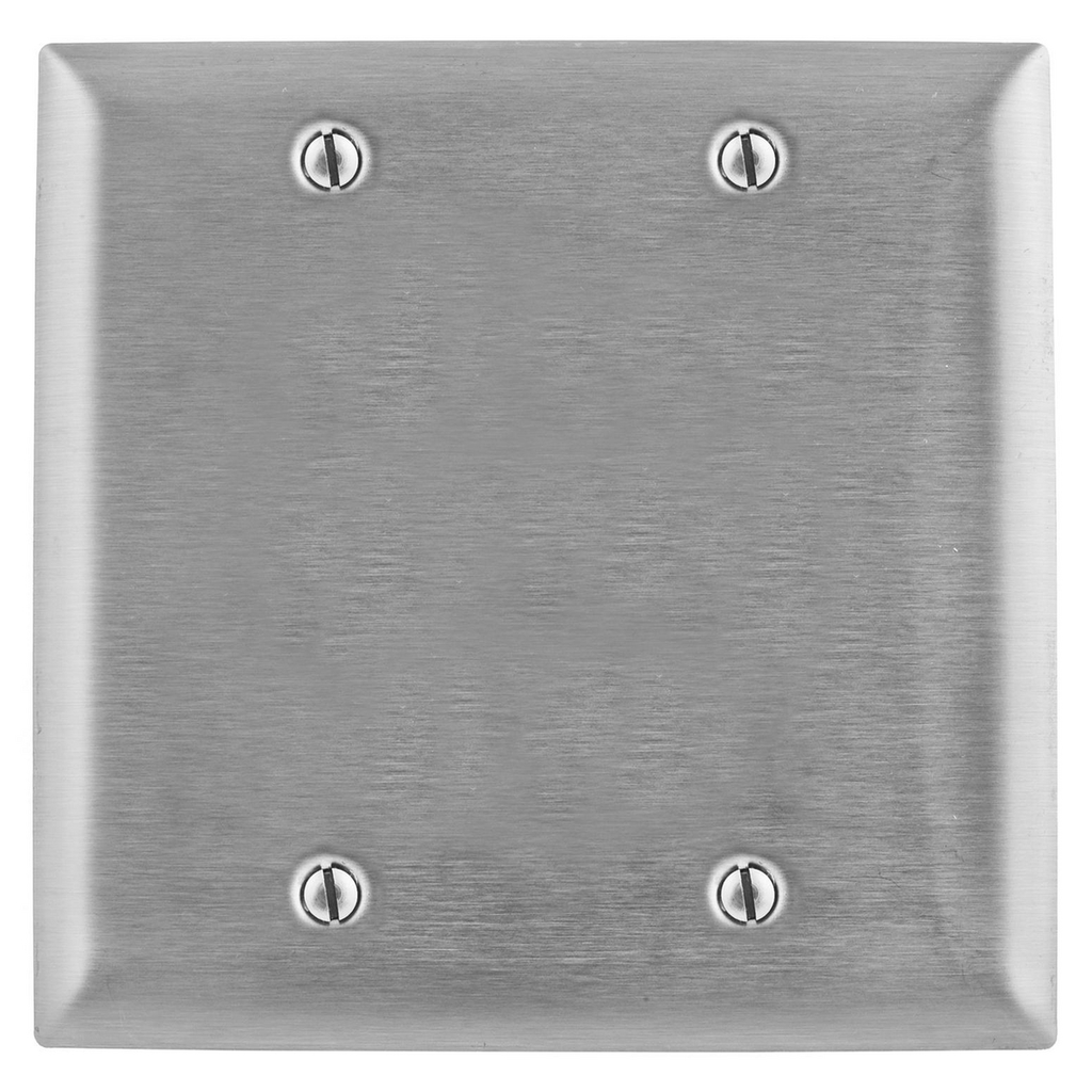 Product image for Hubbell SSJ23 2-Gang Stainless Steel Jumbo 2-Toggle Switch Strap Mount Wallplate