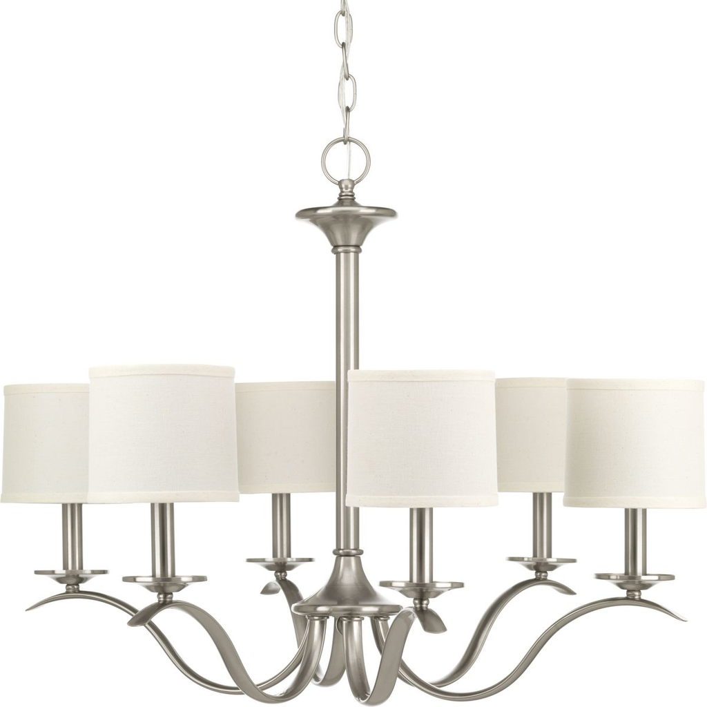 Product image for Progress P4739-09 Inspire Collection Six-Light Brushed Nickel White Linen Shade Traditional Chandelier Light