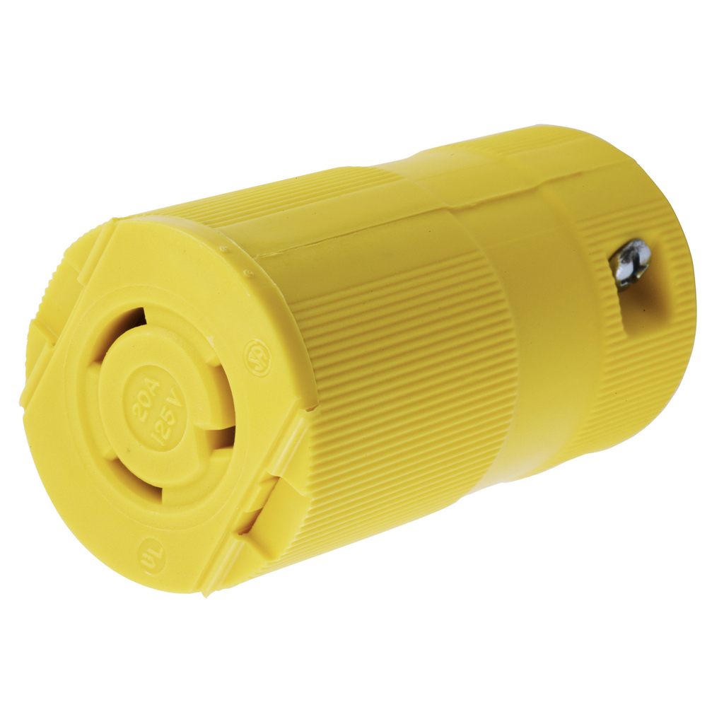Product image for Hubbell HBL2313VY 20 Amp 125 Volt 2-Pole 3-Wire NEMA L5-20R Yellow Locking Connector Body