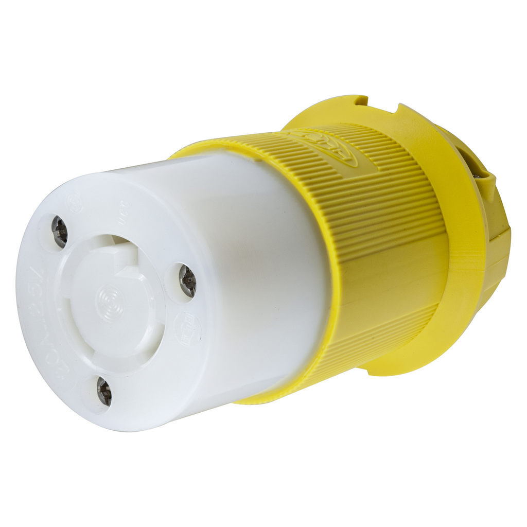 Product image for Hubbell HBL23CM13 20 Amp 125 Volt 2-Pole 3-Wire NEMA L5-20R Yellow Locking Connector Body