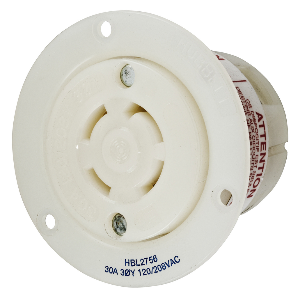 Product image for Hubbell HBL2756 Locking Flanged-Receptacle, 30A 3PH 120/208V, L18-30R