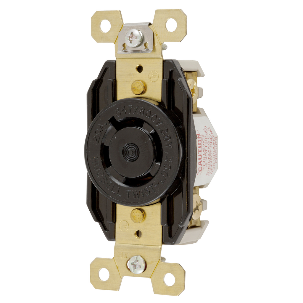 Product image for Hubbell HBL2460 20 Amp 347/600 Volt 4-Pole 4-Wire NEMA L20-20R Black Single Flush Locking Receptacle