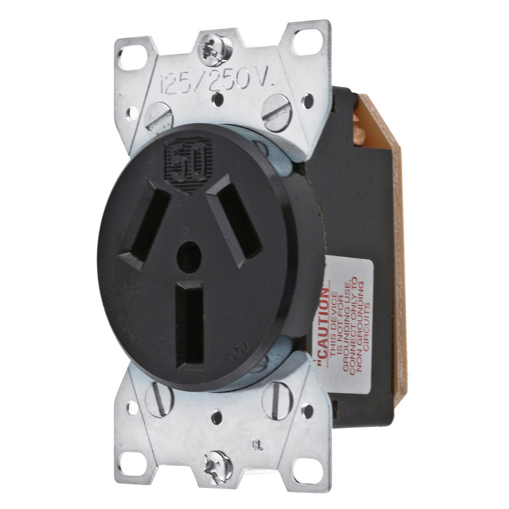 Product image for Hubbell HBL7962 50 Amp 125/250 Volt 3-Pole 3-Wire NEMA 10-50R Black Straight Blade Receptacle