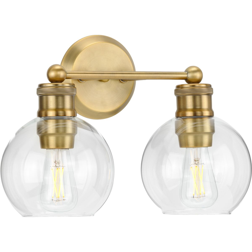 Product image for Progress P300050-163 Hansford Collection Two-Light Vintage Brass Clear Glass Farmhouse Bath Vanity Light