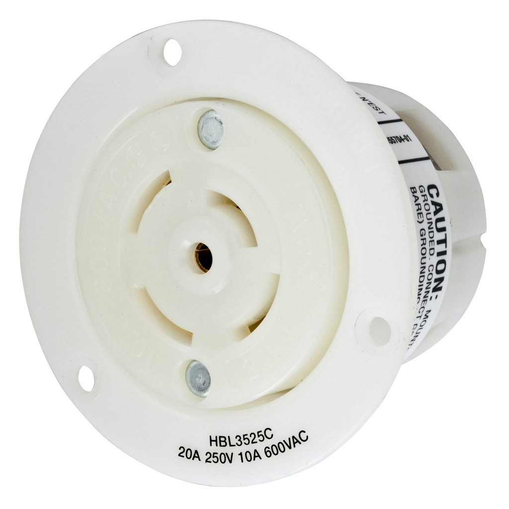 Product image for Hubbell HBL3525C 20 Amp 250 VDC 10 Amp 600 VAC 4-Pole 5-Wire Locking Device Receptacle