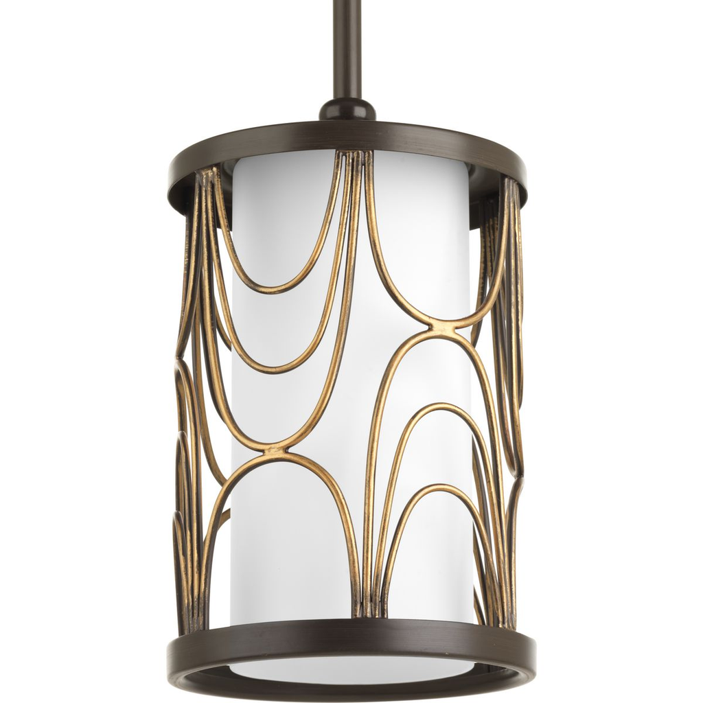 Product image for Progress P5082-20 Cirrine Collection One-Light Antique Bronze Etched White Glass Global Mini-Pendant Light