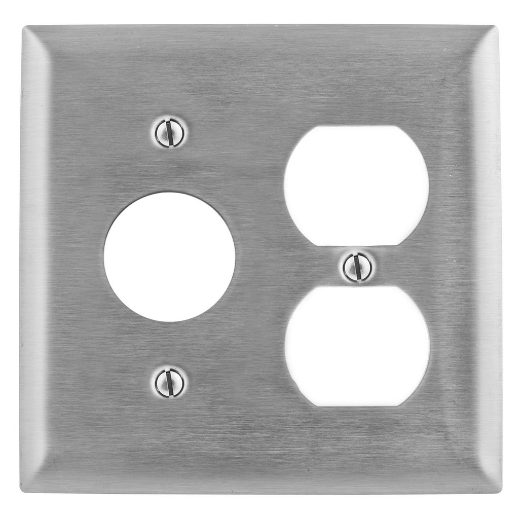 Mayer-DDS-Wallplates and Boxes, Metallic Plates, 2- Gang, 1) Duplex 1) 1.40" Openings, Standard Size, Stainless Steel-1