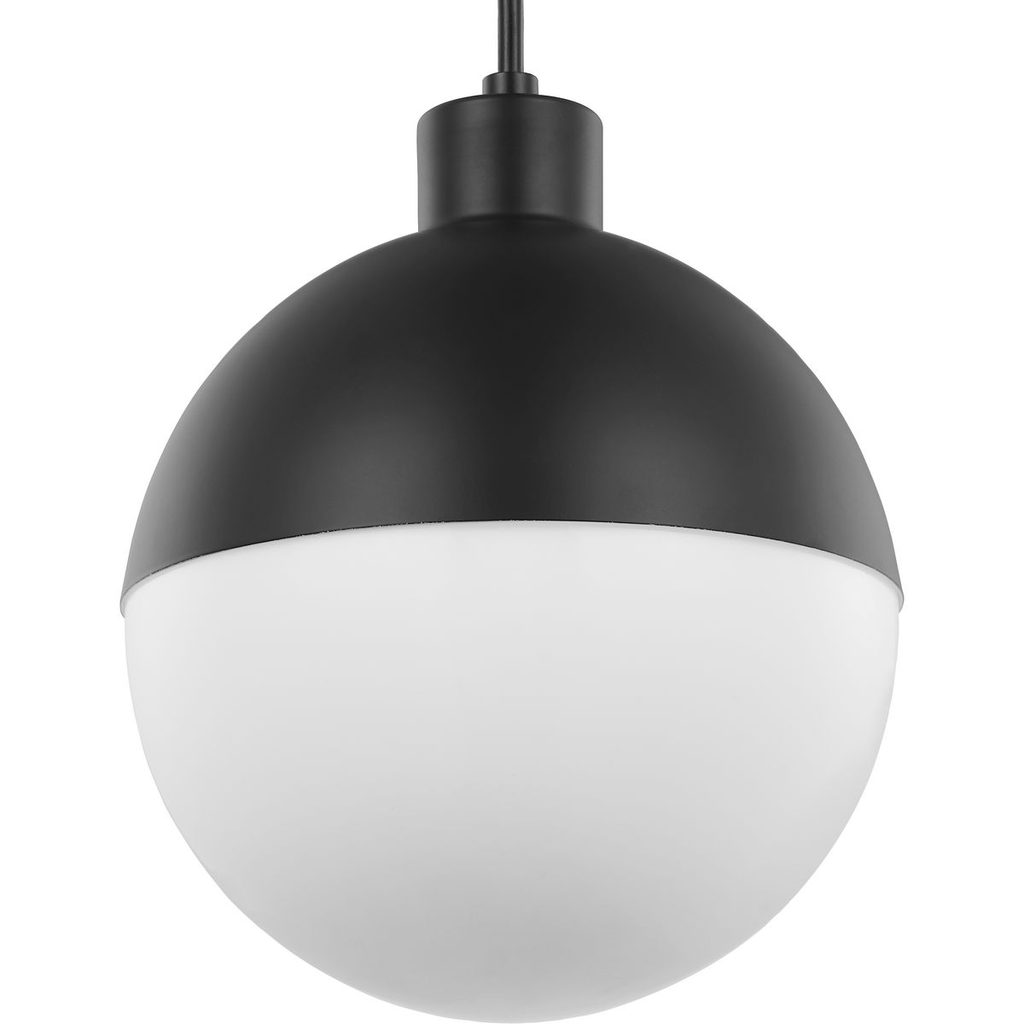 Product image for Progress P500147-031-30 Globe LED Collection One-Light Matte Black Opal Glass Mid-Century Modern Pendant Light