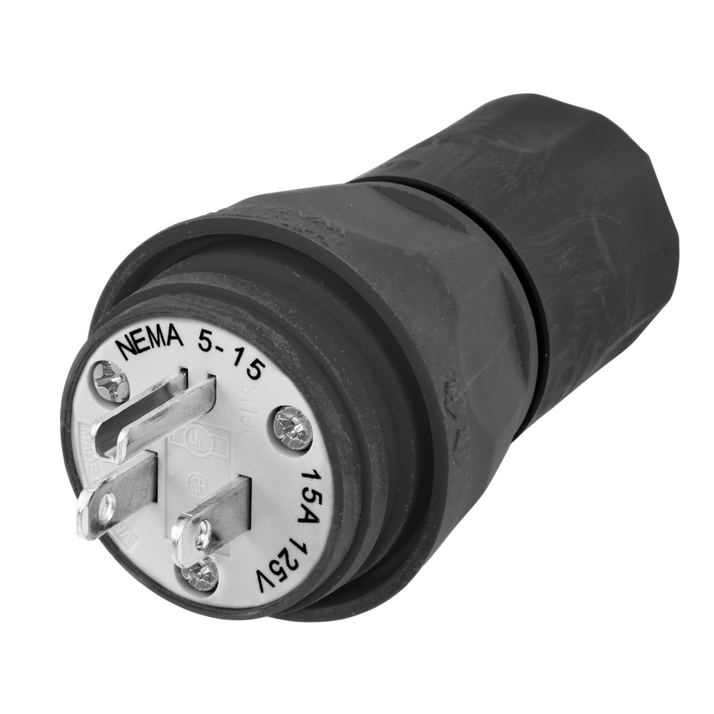 Product image for Hubbell HBL14W47BK Plug, w/TIGHT, 5-15P, 15A 125V, BK