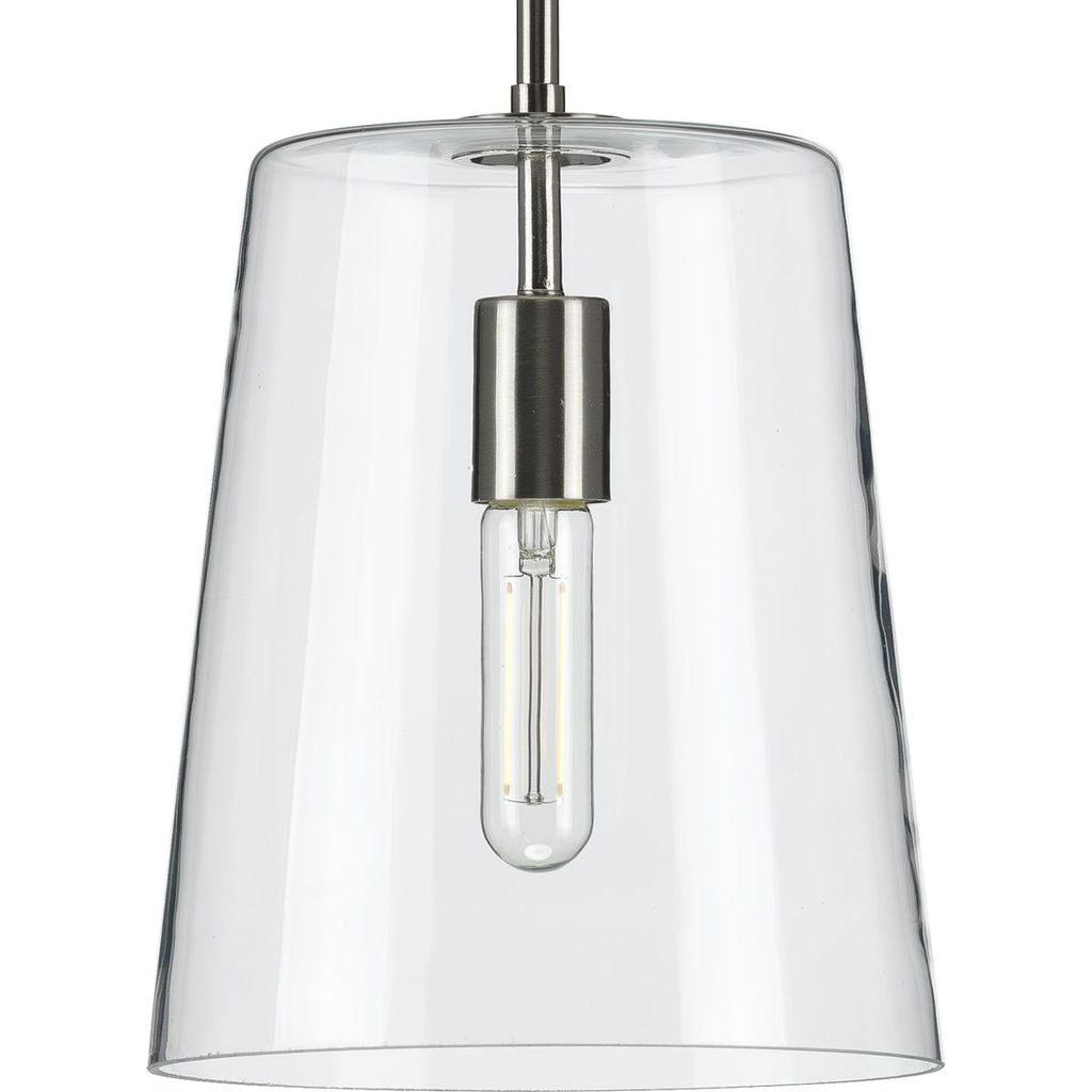 Product image for Progress P500241-009 Clarion Collection One-Light Brushed Nickel Clear Glass Coastal Pendant Light