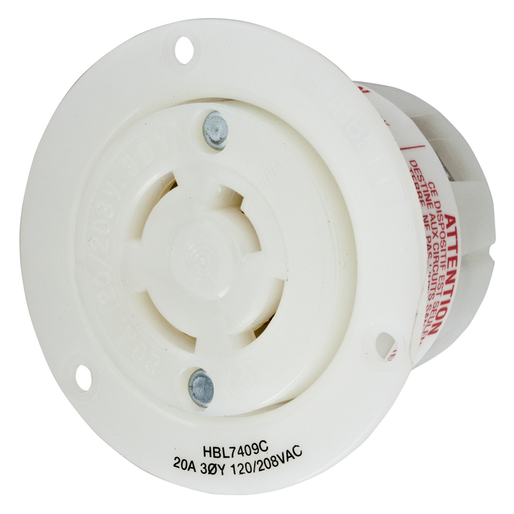 Product image for Hubbell HBL7409C Locking Flanged-Receptacle, 4P4W, 20A 120/208V, WH