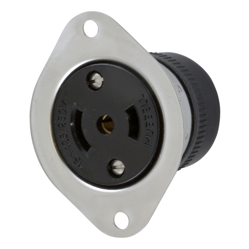 Product image for Hubbell HBL7489 Locking Flanged-Receptacle, MIDGET, 15A 125/250V, ML-3R