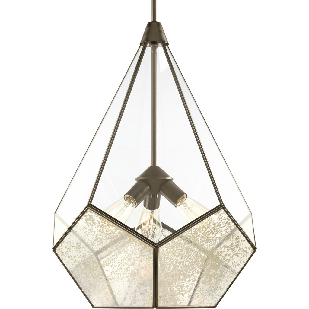 Product image for Progress P5322-20 Cinq Collection Three-Light Antique Bronze Antique Mirror Glass Global Pendant Light