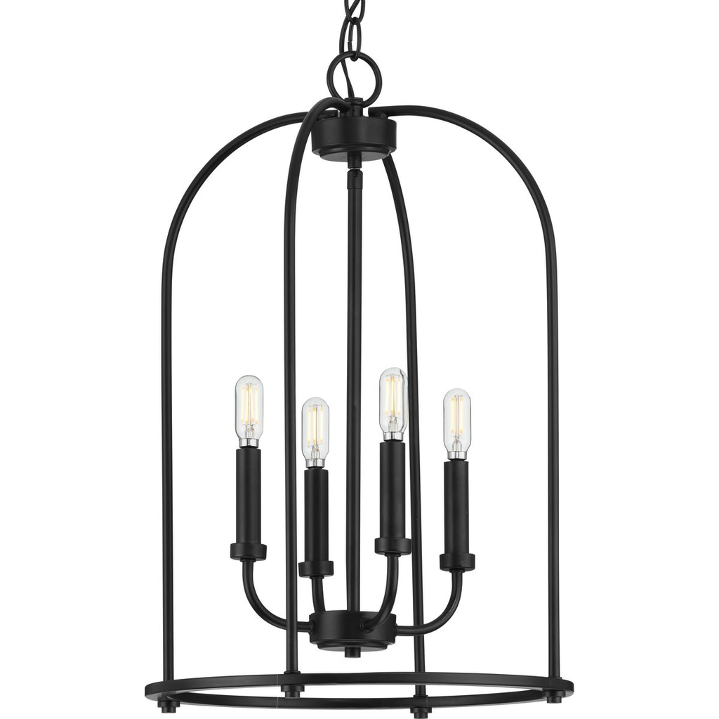 Product image for Progress P500302-031 Leyden Collection Four-Light Matte Black Farmhouse Style Foyer Pendant Light