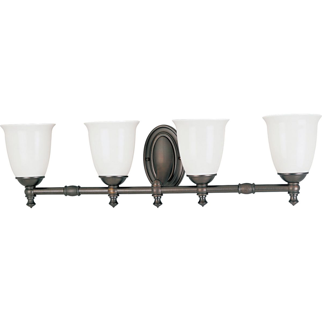Product image for Progress P3041-74 Victorian Collection Four-Light Venetian Bronze White Opal Glass Farmhouse Bath Vanity Light