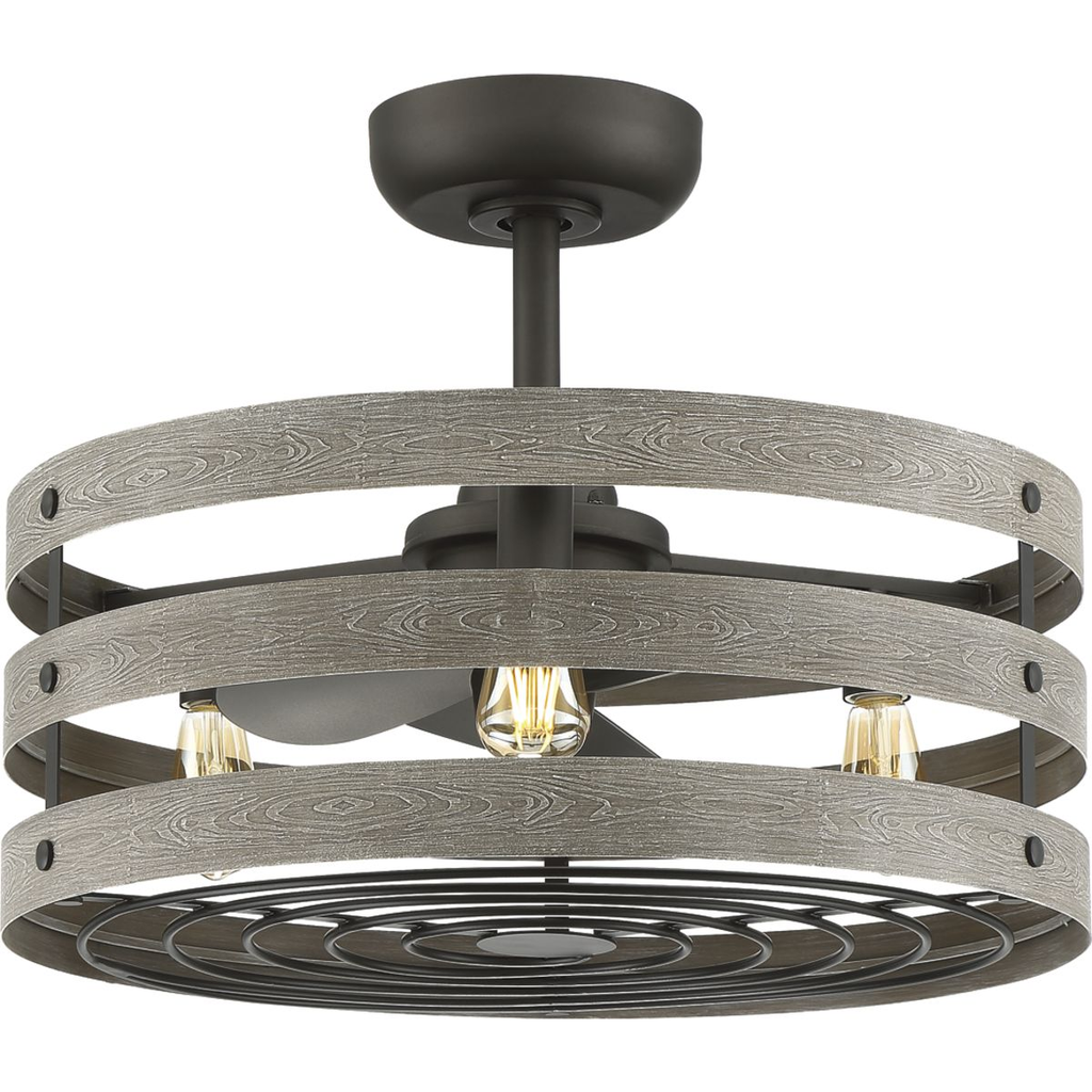 Product image for Progress P250012-143-22 Gulliver 23" 3-Blade Gray Weathered Faux Wood Finish Ceiling Fan with LED Bulbs