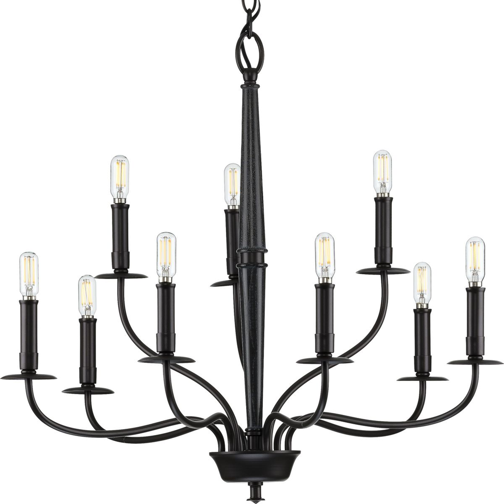 Product image for Progress P400200-031 Durrell Collection Nine-Light Matte Black Coastal Chandelier Light