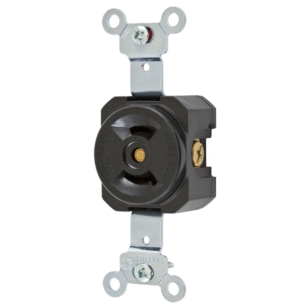 Product image for Hubbell HBL7535 15 Amp 125 Volt 2-Pole 2-Wire NEMA L1-15R Black Locking Single Receptacle