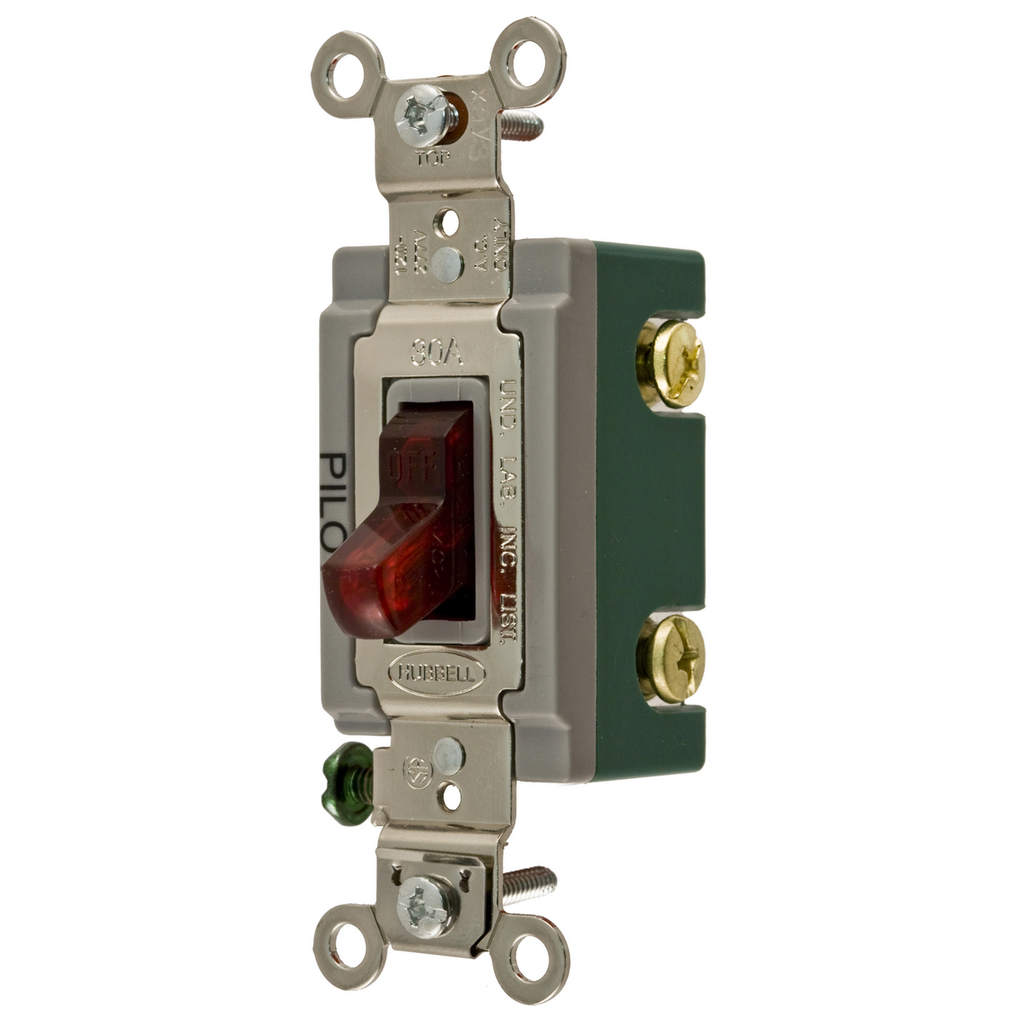Product image for Hubbell HBL3032PL 30 Amp 120/277 VAC 2-Pole Red Toggle Switch