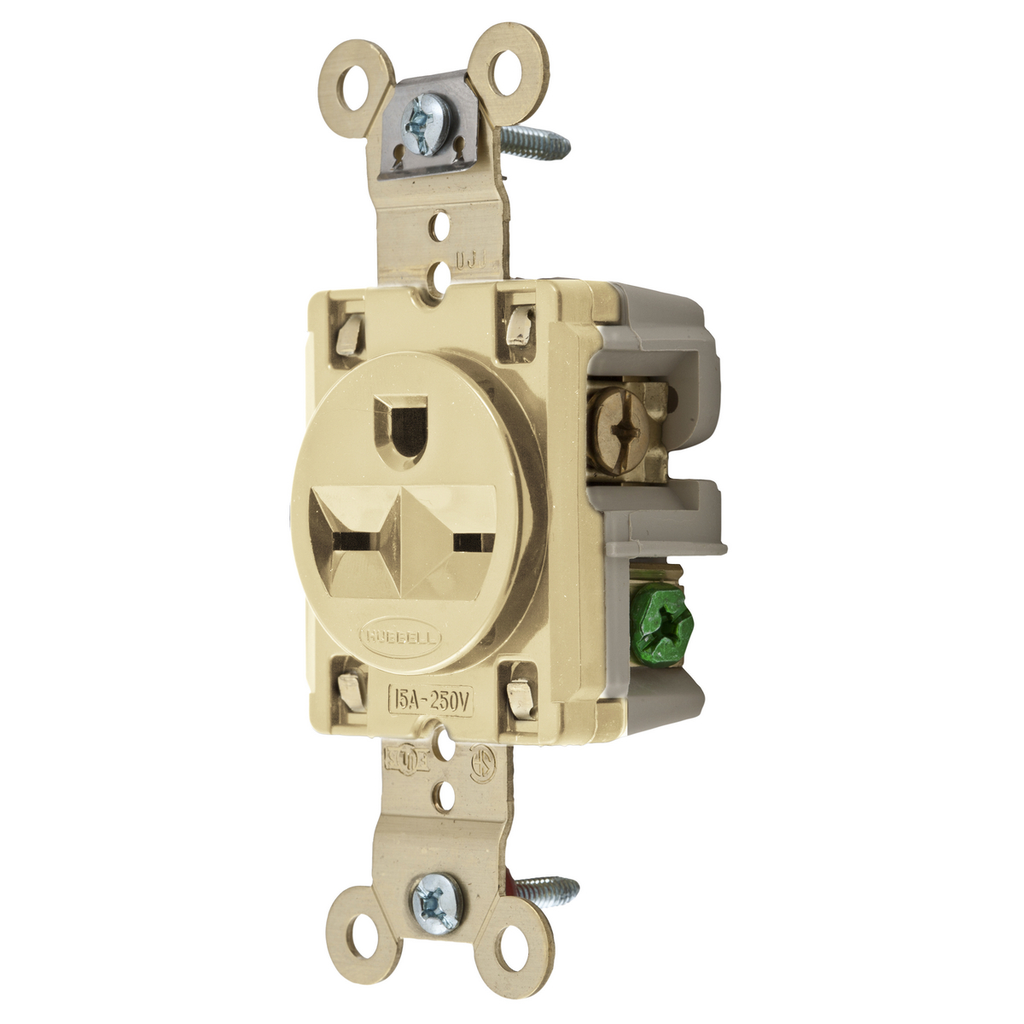 Product image for Hubbell HBL5661I 15 Amp 250 Volt 2-Pole 3-Wire NEMA 6-15R Ivory Single Straight Blade Receptacle