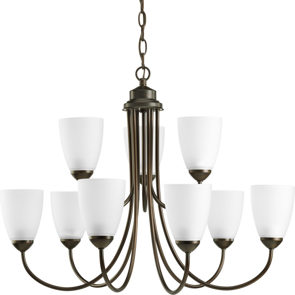 Product image for Progress P4627-20 Gather Collection Nine-Light Antique Bronze Etched Glass Traditional Chandelier Light