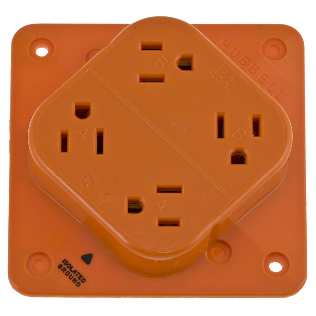 Product image for Hubbell IG415 15 Amp 125 Volt 2-Pole 3-Wire NEMA 5-15R Orange Isolated Ground Straight Blade Receptacle
