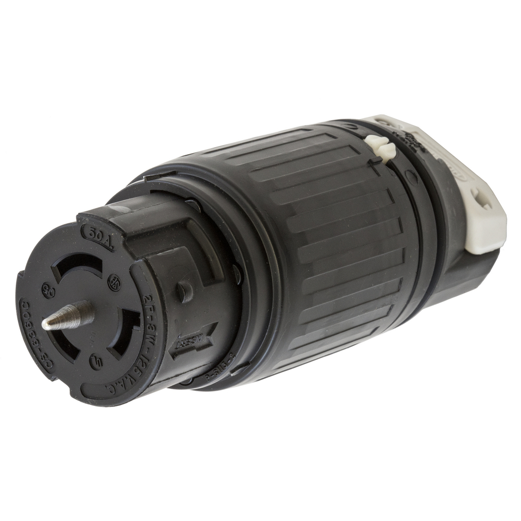 Product image for Hubbell CS6360C 50 Amp 125 Volt 2-Pole 3-Wire Black and White Locking Connector Body