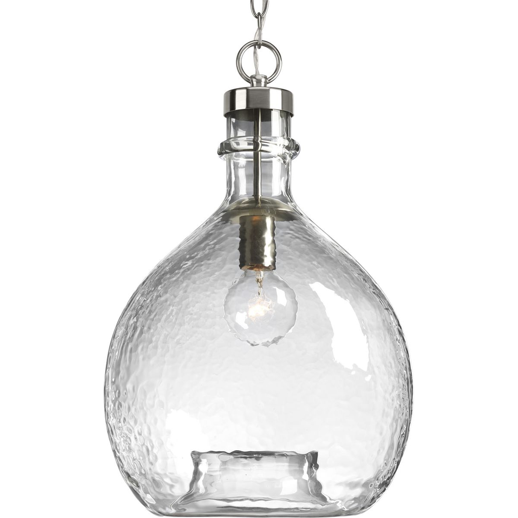 Product image for Progress P500064-009 Zin Collection One-Light Brushed Nickel Clear Textured Glass Global Pendant Light