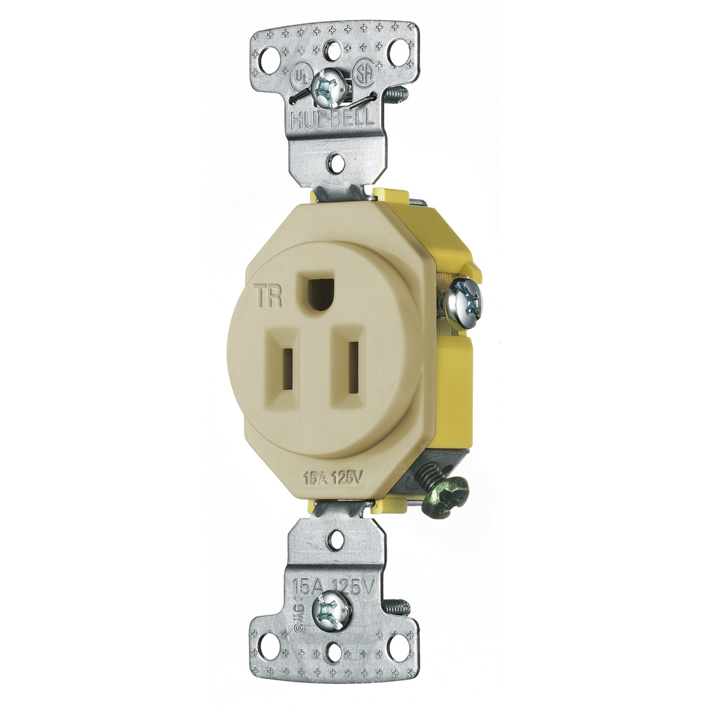 Product image for Hubbell Wiring Devices RR151ITR 15 Amp 125 Volt 2-Pole 3-Wire NEMA 5-15R Ivory Single Receptacle